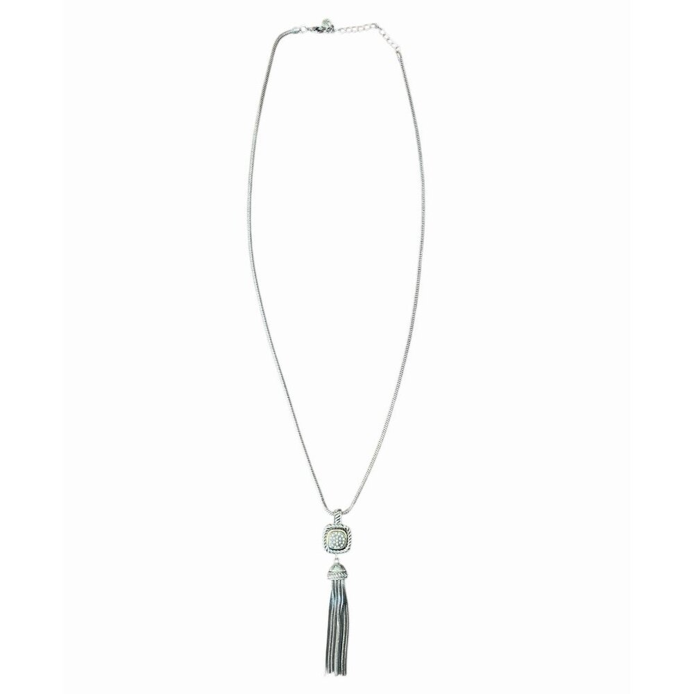 Alfani Silver-Tone Tassel Pendant Necklace With Rhinestones - Picture 2 of 10